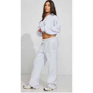 Garage Wide Leg Sweatpants Light Grey Heather Fleece Drawstring XXS